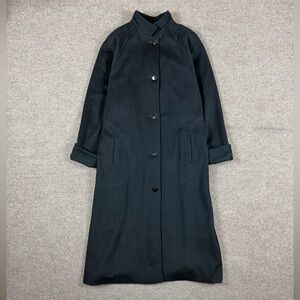 Vintage Portrait Black Wool Long Floor Length Winter Coat Women XL/XXL High Neck